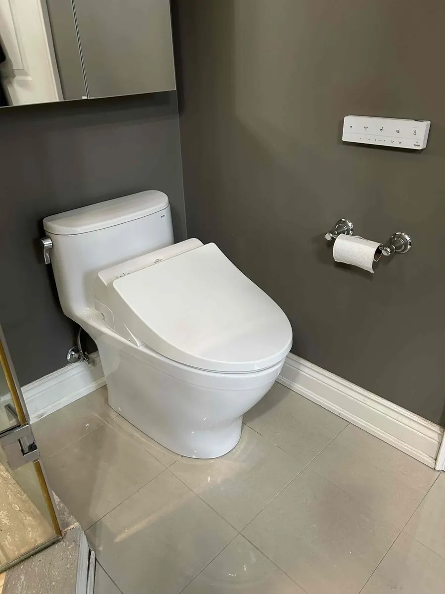 Finished toilet installation with a bidet seat